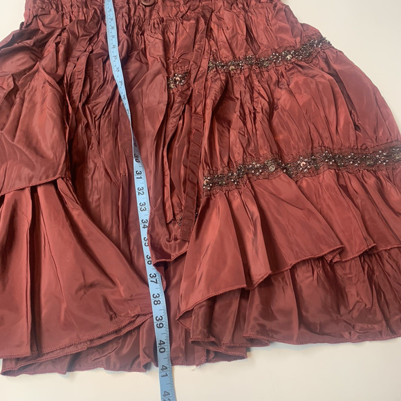Pretty Angel Dress‎ Womens Large Tiered Silk Blend Boho Whimsigoth Beaded Maroon - Picture 8 of 11